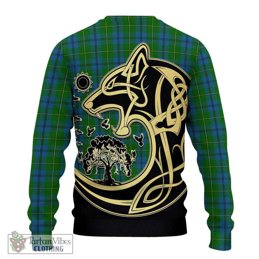 Johnstone (Johnston) Tartan Knitted Sweater with Family Crest Celtic Wolf Style - Tartan Vibes Clothing