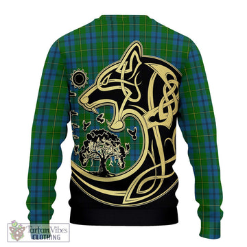 Johnstone (Johnston) Tartan Ugly Sweater with Family Crest Celtic Wolf Style