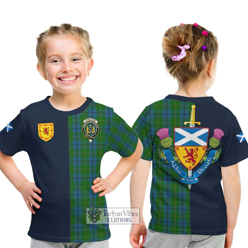 Tartan Vibes Clothing Johnstone Tartan Kid T-Shirt with Scottish Lion Royal Arm Half Style