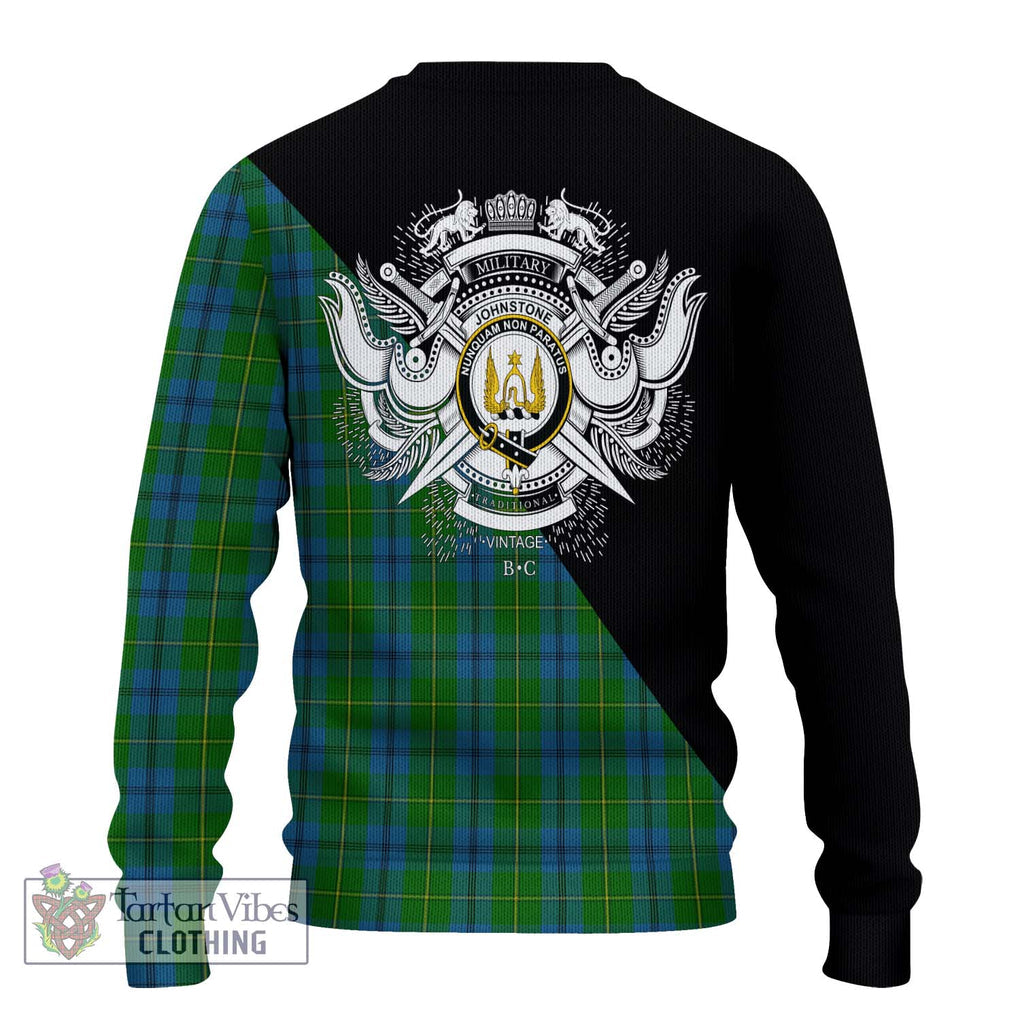 Johnstone (Johnston) Tartan Knitted Sweater with Family Crest and Military Logo Style - Tartanvibesclothing Shop