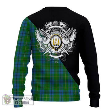 Johnstone (Johnston) Tartan Ugly Sweater with Family Crest and Military Logo Style