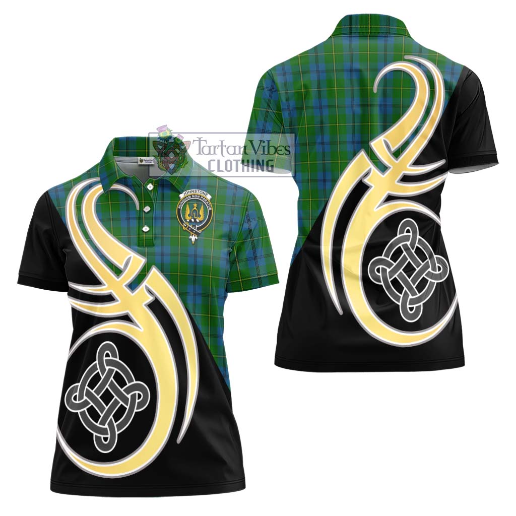 Johnstone (Johnston) Tartan Women's Polo Shirt with Family Crest and Celtic Symbol Style - Tartan Vibes Clothing