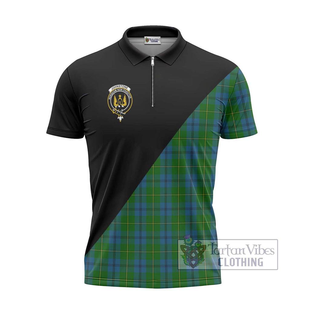 Johnstone (Johnston) Tartan Zipper Polo Shirt with Family Crest and Military Logo Style - Tartanvibesclothing Shop