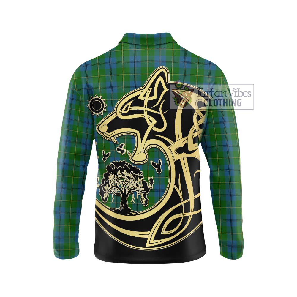 Johnstone (Johnston) Tartan Long Sleeve Polo Shirt with Family Crest Celtic Wolf Style - Tartanvibesclothing Shop