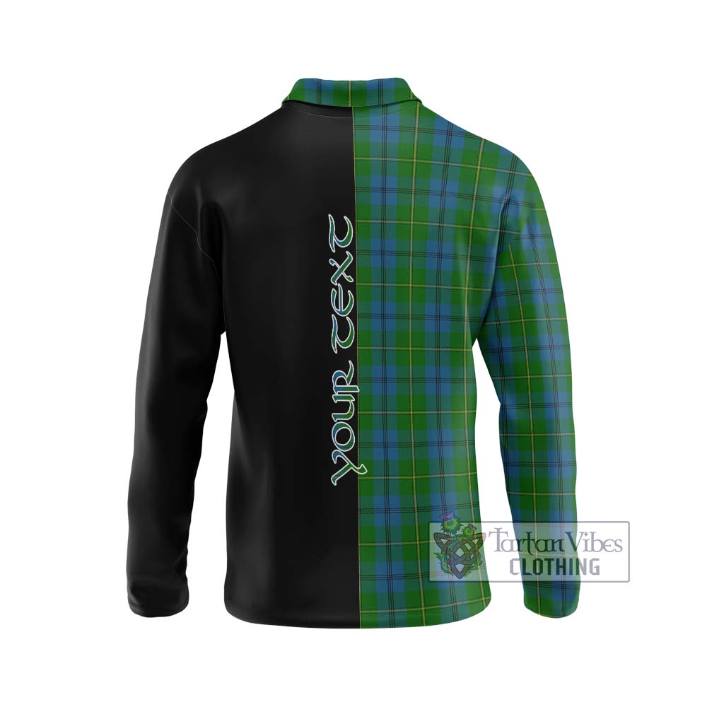 Johnstone (Johnston) Tartan Long Sleeve Polo Shirt with Family Crest and Half Of Me Style - Tartanvibesclothing Shop