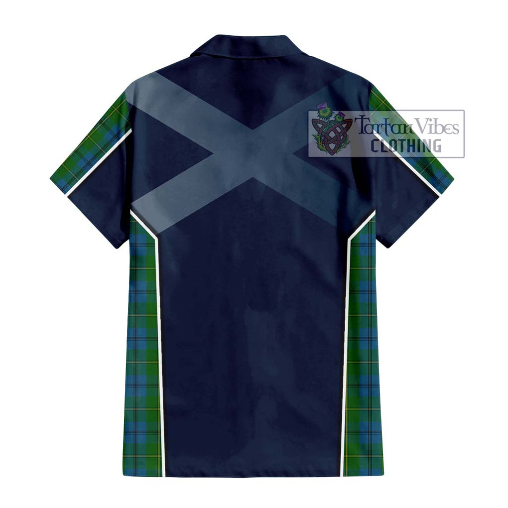 Johnstone (Johnston) Tartan Short Sleeve Button Shirt with Family Crest and Lion Rampant Vibes Sport Style - Tartan Vibes Clothing