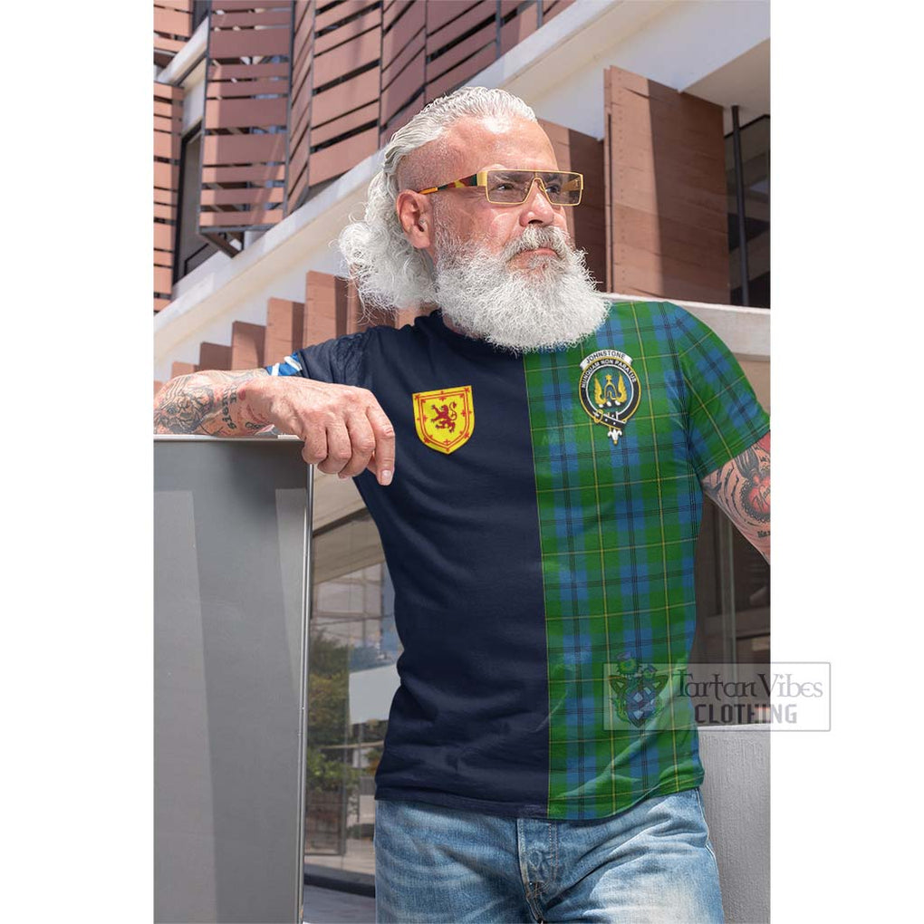 Tartan Vibes Clothing Johnstone Tartan Cotton T-shirt with Scottish Lion Royal Arm Half Style