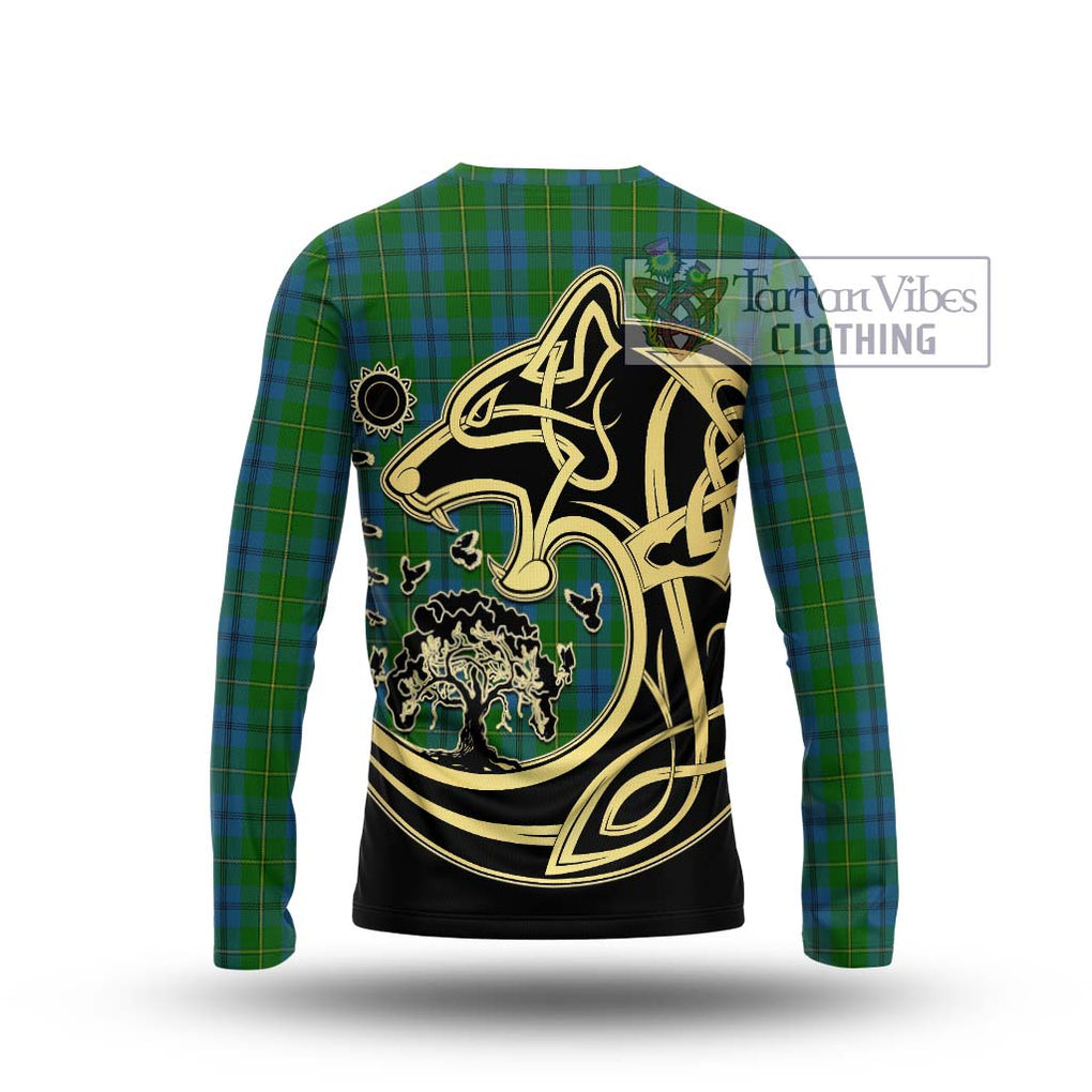 Johnstone (Johnston) Tartan Long Sleeve T-Shirt with Family Crest Celtic Wolf Style - Tartan Vibes Clothing