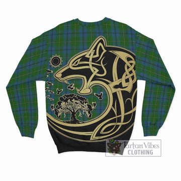 Johnstone (Johnston) Tartan Sweatshirt with Family Crest Celtic Wolf Style