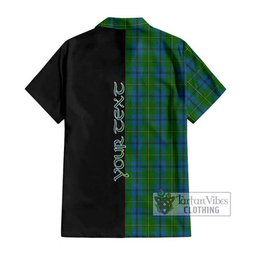 Johnstone (Johnston) Tartan Short Sleeve Button Shirt with Family Crest and Half Of Me Style