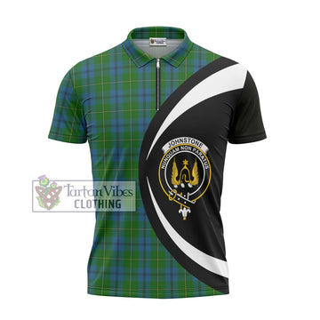 Johnstone (Johnston) Tartan Zipper Polo Shirt with Family Crest Circle Style