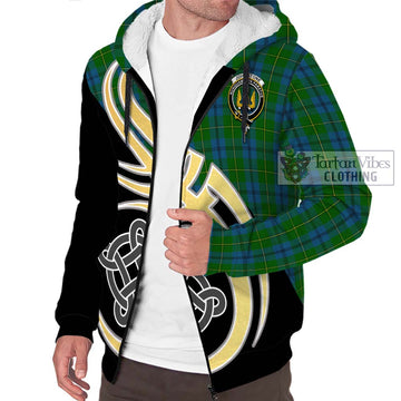 Johnstone (Johnston) Tartan Sherpa Hoodie with Family Crest and Celtic Symbol Style