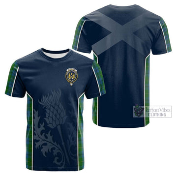 Johnstone (Johnston) Tartan Cotton T-shirt with Family Crest and Scottish Thistle Vibes Sport Style