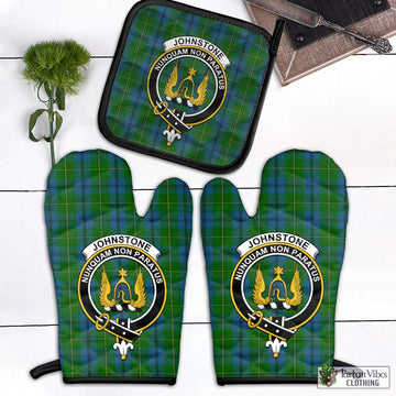 Johnstone (Johnston) Tartan Combo Oven Mitt & Pot-Holder with Family Crest