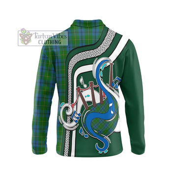 Johnstone (Johnston) Tartan Long Sleeve Polo Shirt with Epic Bagpipe Style