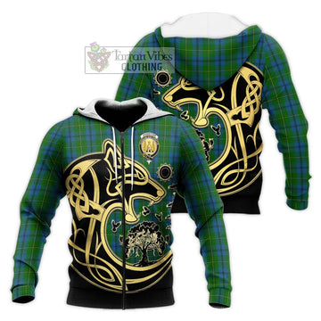 Johnstone (Johnston) Tartan Knitted Hoodie with Family Crest Celtic Wolf Style