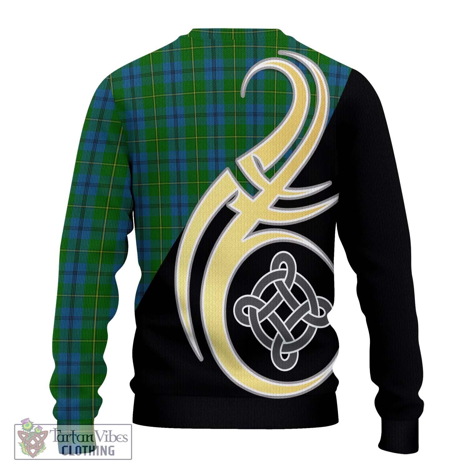 Johnstone (Johnston) Tartan Knitted Sweater with Family Crest and Celtic Symbol Style - Tartan Vibes Clothing