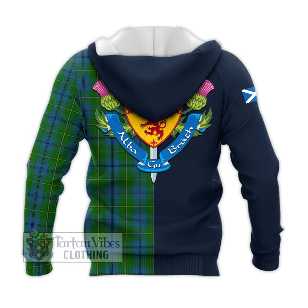 Tartan Vibes Clothing Johnstone Tartan Knitted Hoodie with Scottish Lion Royal Arm Half Style