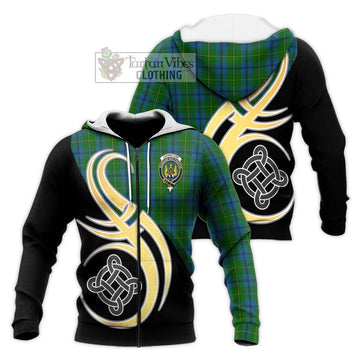 Johnstone (Johnston) Tartan Knitted Hoodie with Family Crest and Celtic Symbol Style