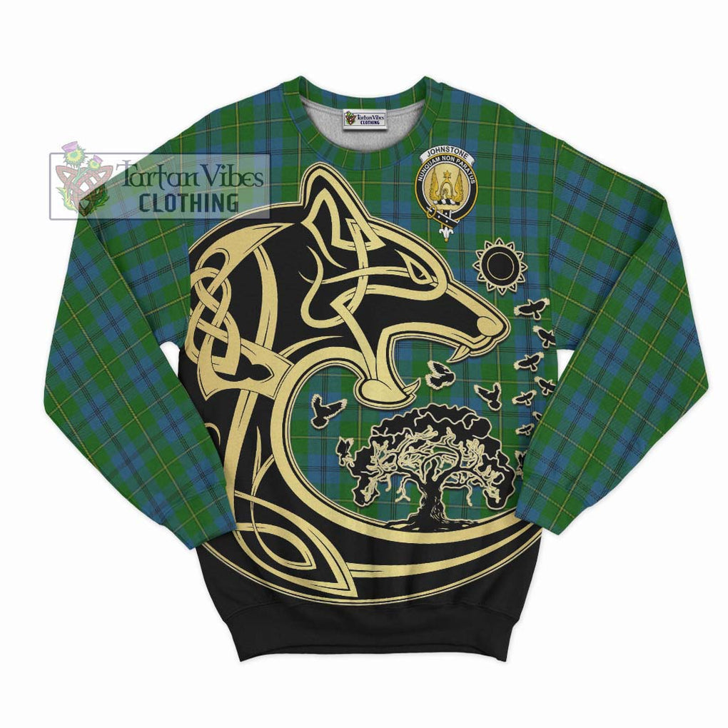 Johnstone (Johnston) Tartan Sweatshirt with Family Crest Celtic Wolf Style - Tartan Vibes Clothing