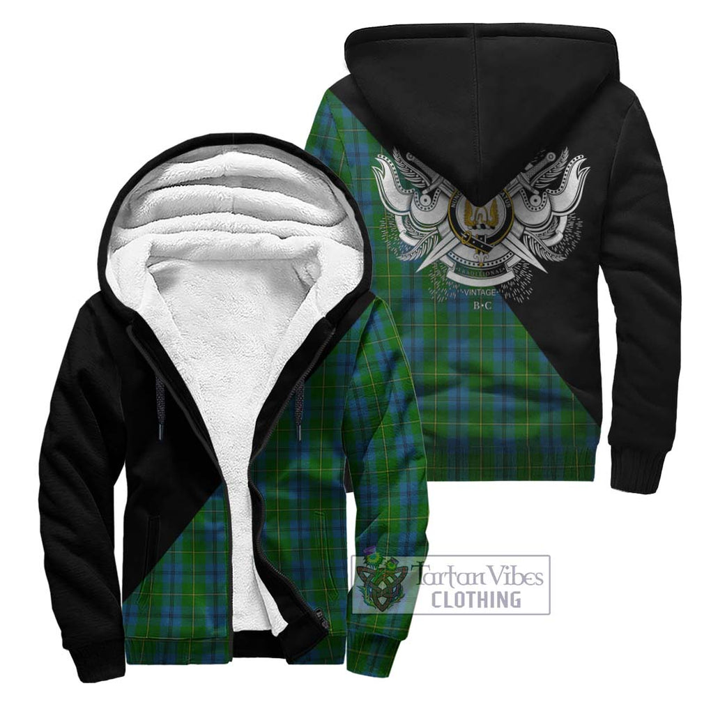 Johnstone (Johnston) Tartan Sherpa Hoodie with Family Crest and Military Logo Style Unisex - Tartanvibesclothing Shop