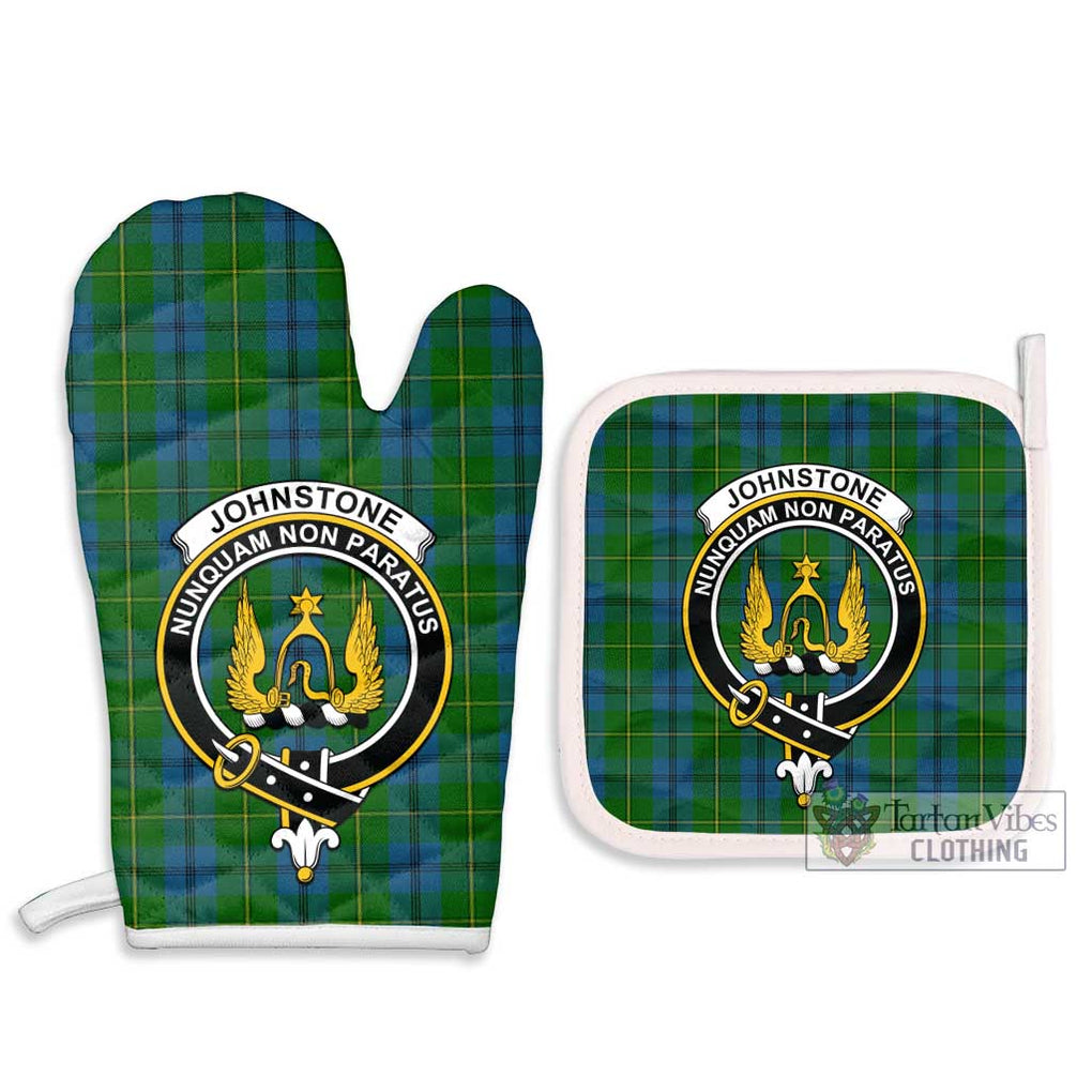 Johnstone (Johnston) Tartan Combo Oven Mitt & Pot-Holder with Family Crest Combo 1 Oven Mitt & 2 Pot-Holder White - Tartan Vibes Clothing