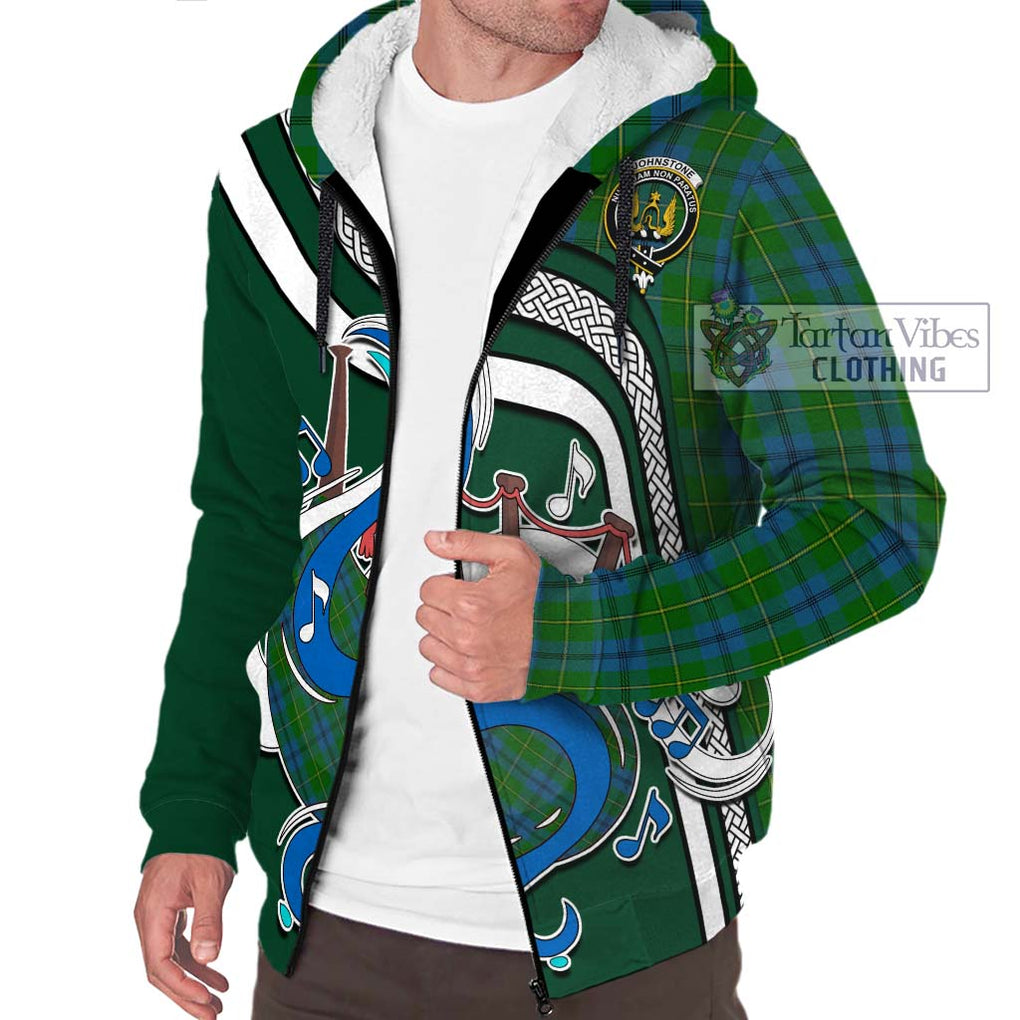 Johnstone (Johnston) Tartan Sherpa Hoodie with Epic Bagpipe Style Unisex - Tartanvibesclothing Shop