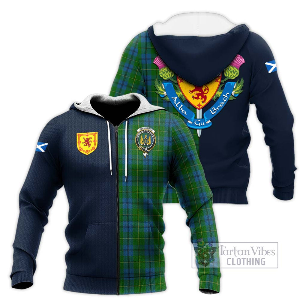 Tartan Vibes Clothing Johnstone Tartan Knitted Hoodie with Scottish Lion Royal Arm Half Style