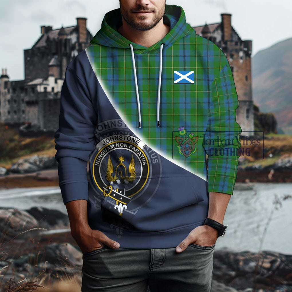 Johnstone (Johnston) Tartan Hoodie with Personalised National Flag and Family Crest Half Style - Tartanvibesclothing Shop