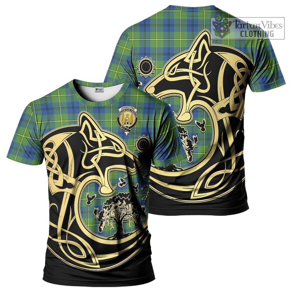 Johnstone Ancient Tartan T-Shirt with Family Crest Celtic Wolf Style Kid's Shirt - Tartan Vibes Clothing