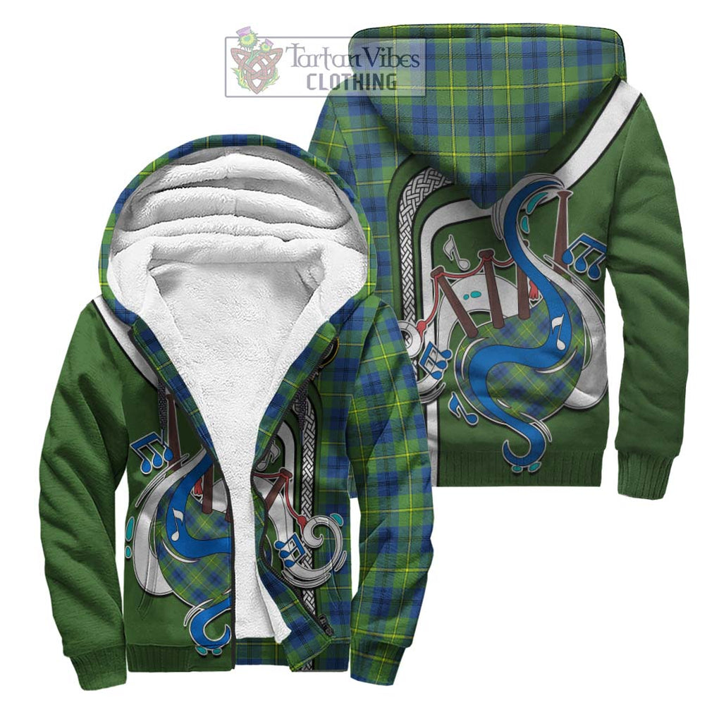 Johnstone Ancient Tartan Sherpa Hoodie with Epic Bagpipe Style Unisex S - Tartanvibesclothing Shop