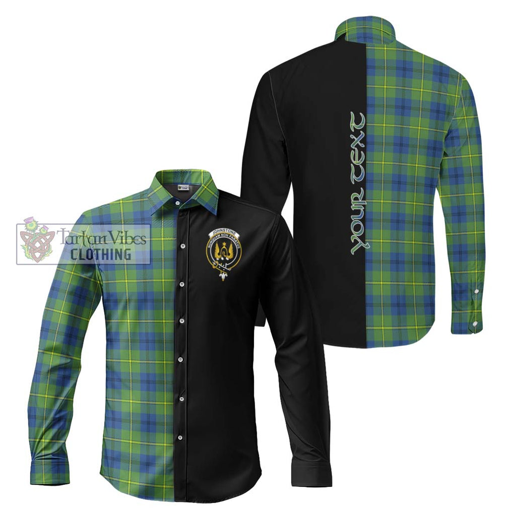 Johnstone Ancient Tartan Long Sleeve Button Shirt with Family Crest and Half Of Me Style Men's Shirt S - Tartanvibesclothing Shop