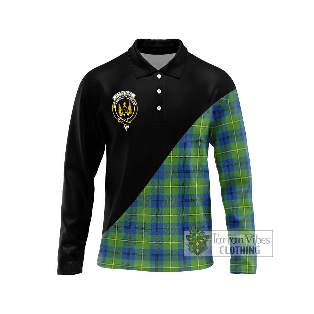 Johnstone Ancient Tartan Long Sleeve Polo Shirt with Family Crest and Military Logo Style Unisex - Tartanvibesclothing Shop