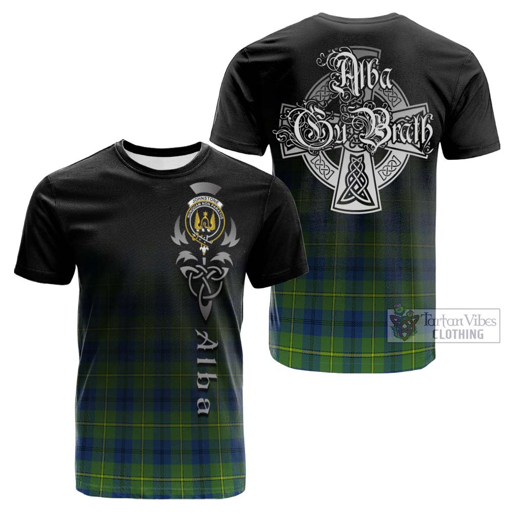 Tartan Vibes Clothing Johnstone Ancient Tartan Cotton T-shirt Featuring Alba Gu Brath Family Crest Celtic Inspired