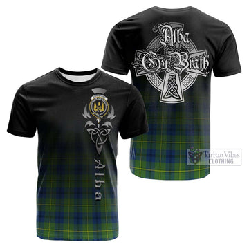 Johnstone Ancient Tartan Cotton T-shirt Featuring Alba Gu Brath Family Crest Celtic Inspired