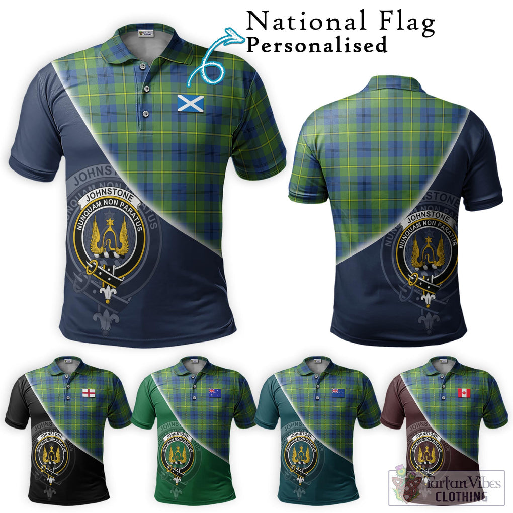 Johnstone Ancient Tartan Polo Shirt with Personalised National Flag and Family Crest Half Style Maroon - Tartanvibesclothing Shop