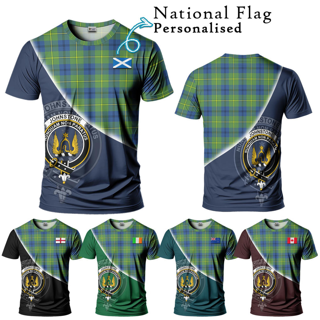 Johnstone Ancient Tartan T-Shirt with Personalised National Flag and Family Crest Half Style Kid's Shirt - Tartanvibesclothing Shop