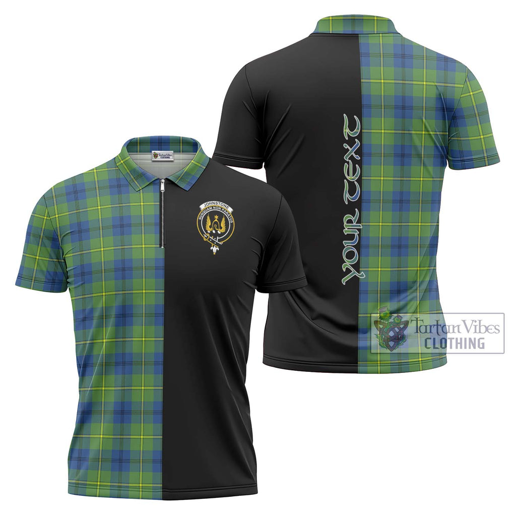 Johnstone Ancient Tartan Zipper Polo Shirt with Family Crest and Half Of Me Style Unisex - Tartanvibesclothing Shop