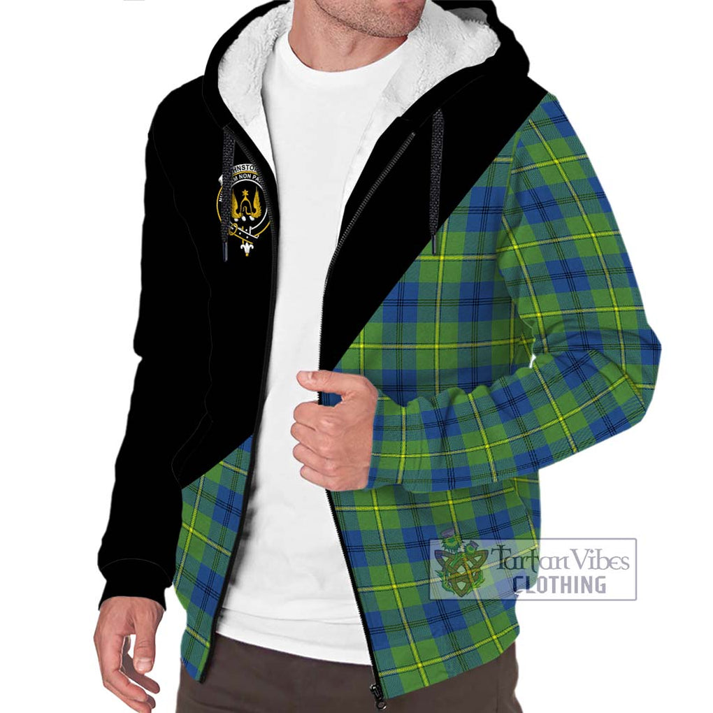 Johnstone Ancient Tartan Sherpa Hoodie with Family Crest and Military Logo Style Unisex S - Tartanvibesclothing Shop