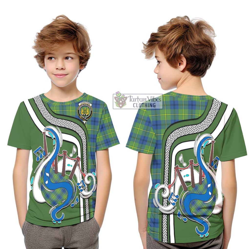 Tartan Vibes Clothing Johnstone Ancient Tartan Kid T-Shirt with Epic Bagpipe Style