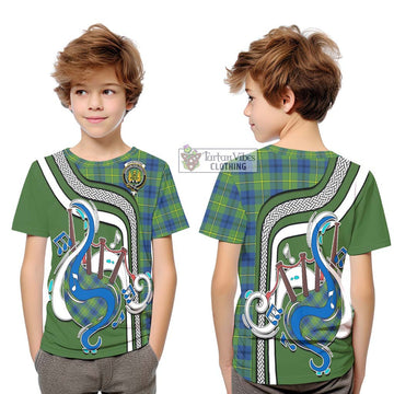 Johnstone Ancient Tartan Kid T-Shirt with Epic Bagpipe Style