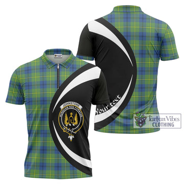 Johnstone Ancient Tartan Zipper Polo Shirt with Family Crest Circle Style