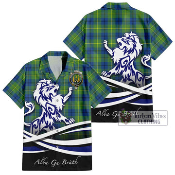 Johnstone Ancient Tartan Short Sleeve Button Shirt with Alba Gu Brath Regal Lion Emblem