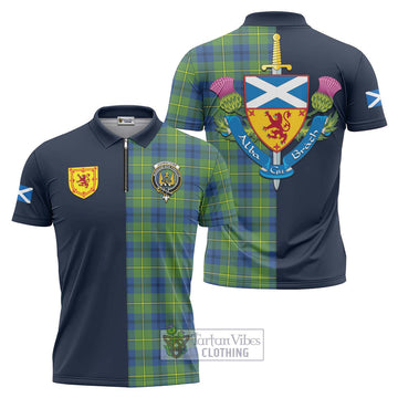 Johnstone Ancient Tartan Zipper Polo Shirt Alba with Scottish Lion Royal Arm Half Style