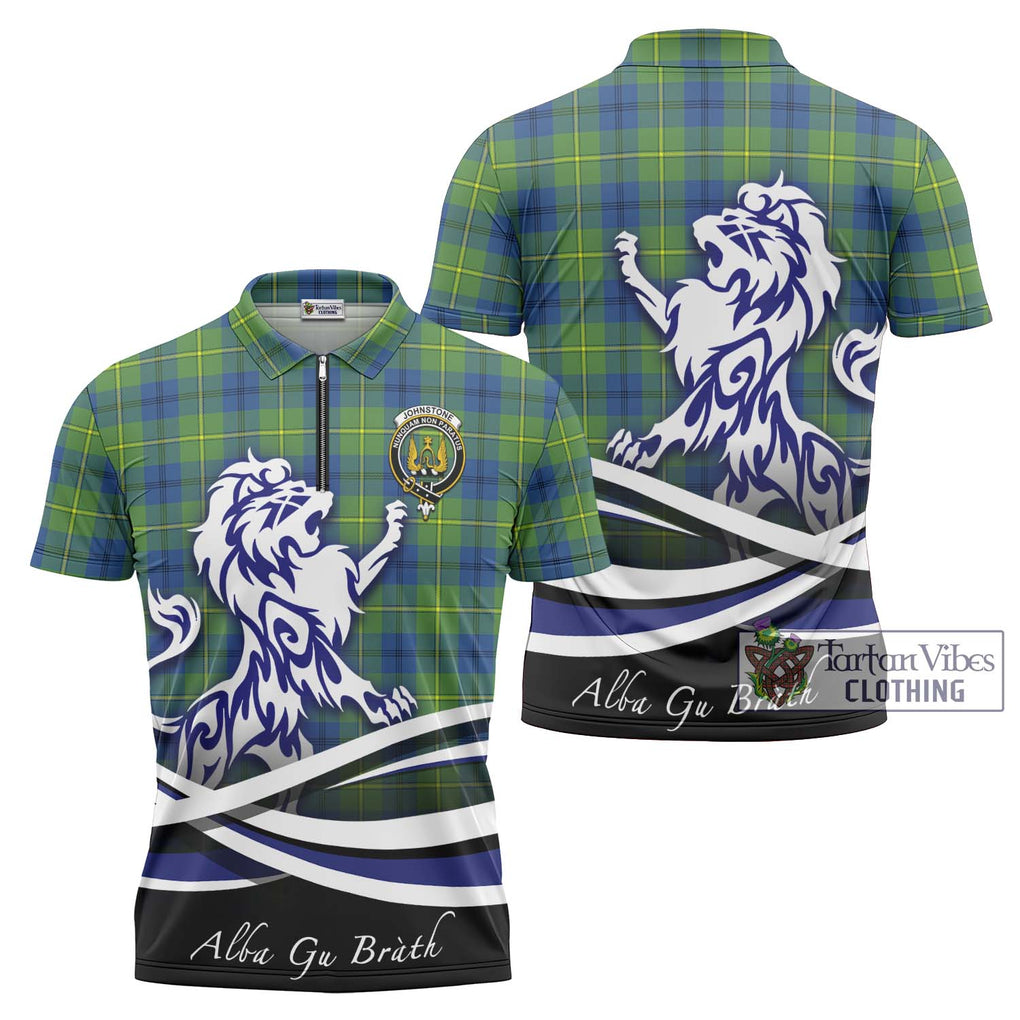 Johnstone Ancient Tartan Zipper Polo Shirt with Alba Gu Brath Regal Lion Emblem Unisex - Tartanvibesclothing Shop