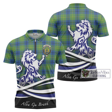 Johnstone Ancient Tartan Zipper Polo Shirt with Alba Gu Brath Regal Lion Emblem