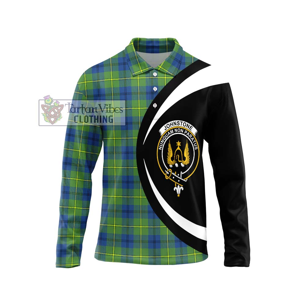 Johnstone Ancient Tartan Long Sleeve Polo Shirt with Family Crest Circle Style Unisex - Tartan Vibes Clothing