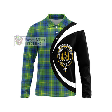 Johnstone Ancient Tartan Long Sleeve Polo Shirt with Family Crest Circle Style