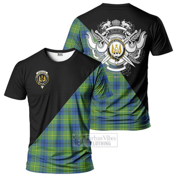 Johnstone Ancient Tartan T-Shirt with Family Crest and Military Logo Style