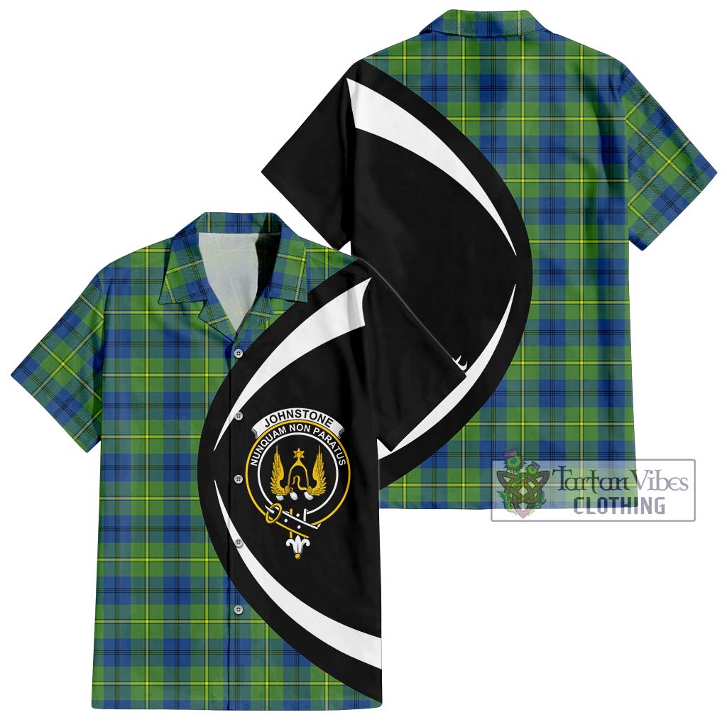 Johnstone Ancient Tartan Short Sleeve Button Up with Family Crest Circle Style Kid - Tartan Vibes Clothing